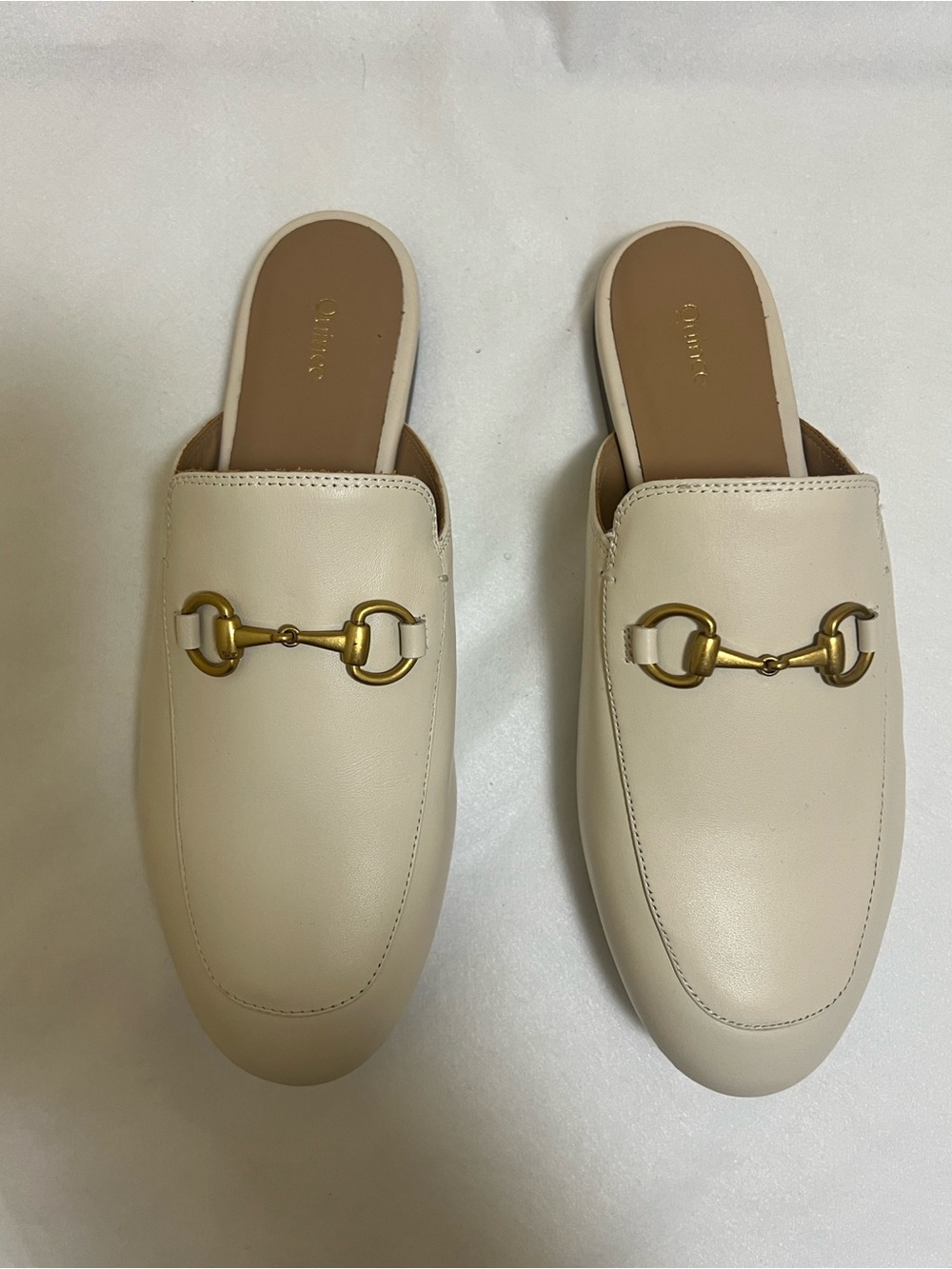 Quince Cream Leather Slip-On Mules with Gold Accent - Picture 4 of 10
